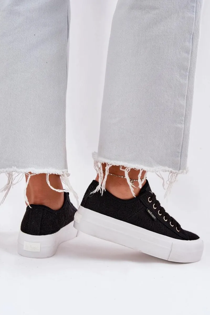 Outlet Lee Cooper Trampki Damskie Z Koronką LCW-25-31-3439L Czarne Czarny