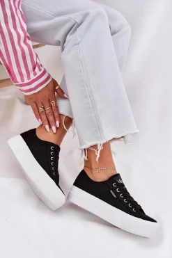 Outlet Lee Cooper Trampki Damskie Z Koronką LCW-25-31-3439L Czarne Czarny