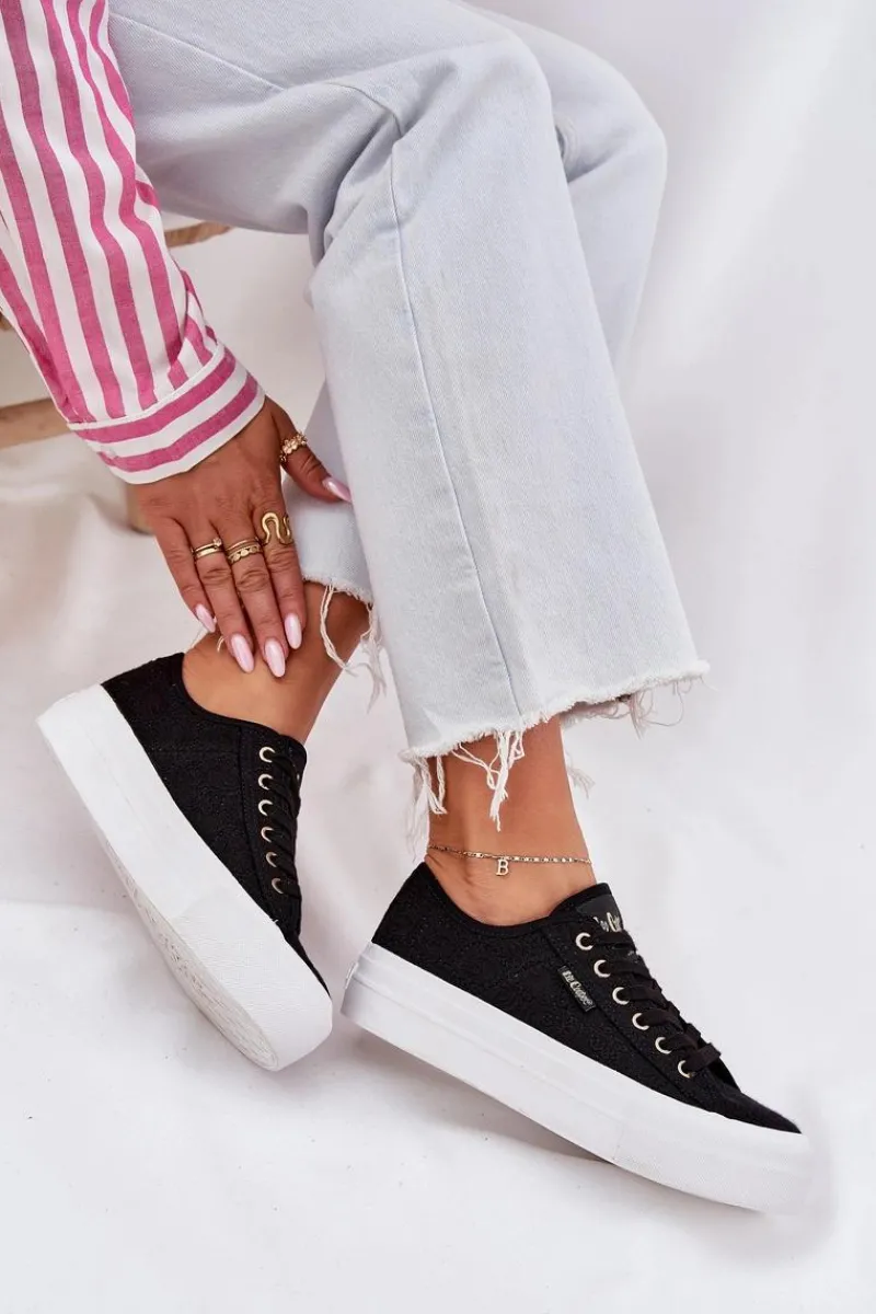 Outlet Lee Cooper Trampki Damskie Z Koronką LCW-25-31-3439L Czarne Czarny