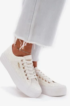 Best Lee Cooper Trampki Damskie Z Koronką LCW-25-31-3438L Białe