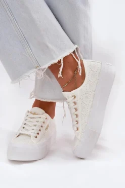 Best Lee Cooper Trampki Damskie Z Koronką LCW-25-31-3438L Białe