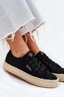 Outlet Trampki Damskie Z Plecionką LCW-25-44-3216 Czarne Damskie Trampki Damskie Niskie