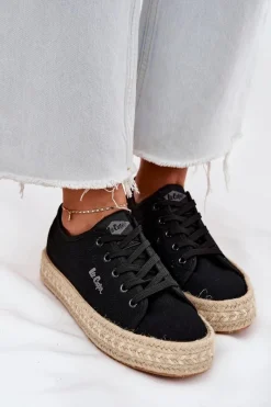 Outlet Trampki Damskie Z Plecionką LCW-25-44-3216 Czarne Damskie Trampki Damskie Niskie
