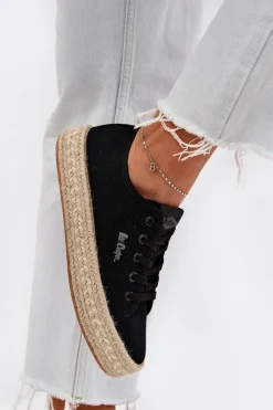 Outlet Trampki Damskie Z Plecionką LCW-25-44-3216 Czarne Damskie Trampki Damskie Niskie