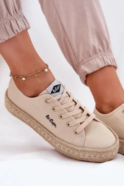 Hot Trampki Damskie Z Plecionką LCW-25-44-3215 Beżowe Damskie Trampki Damskie Niskie
