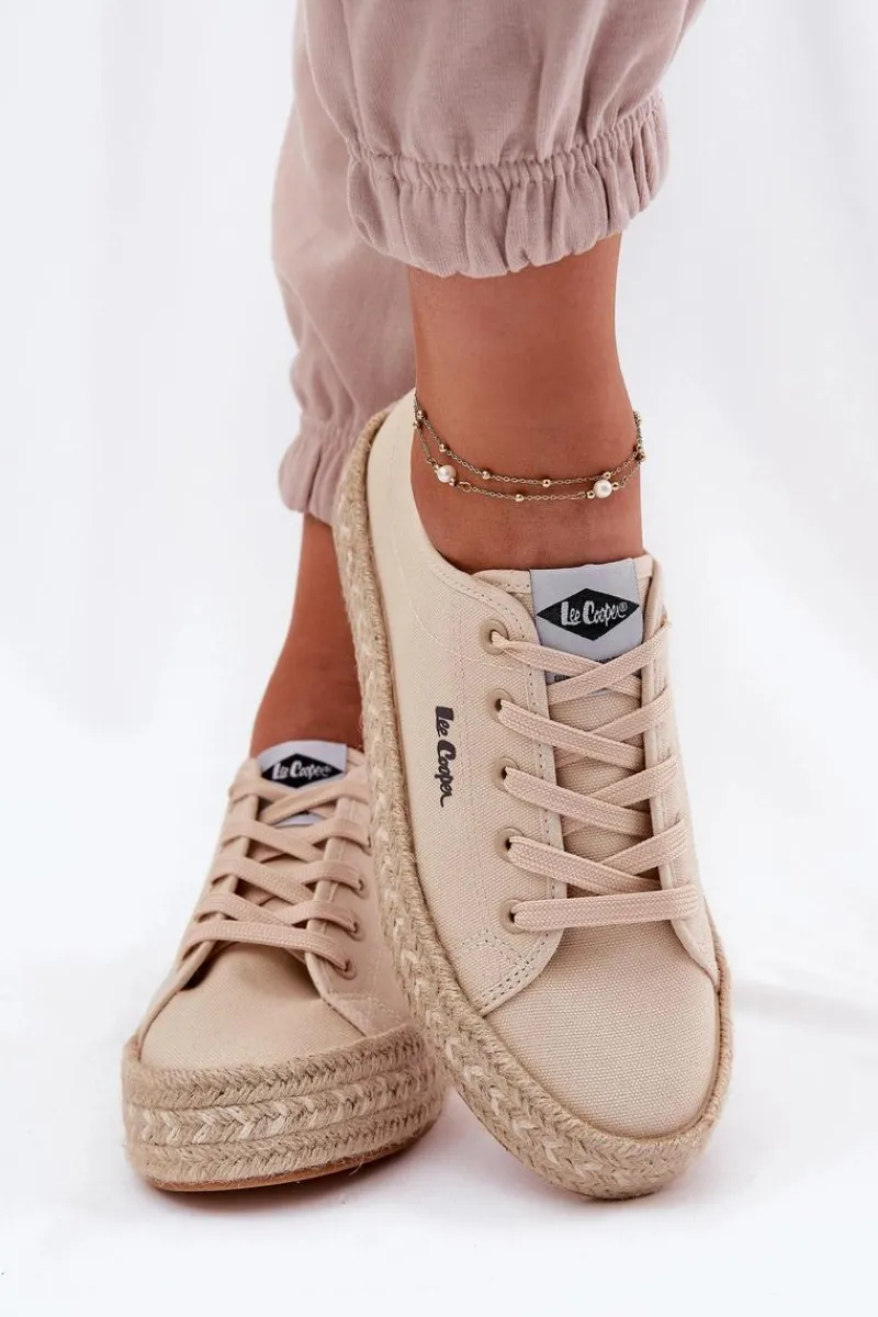 Hot Trampki Damskie Z Plecionką LCW-25-44-3215 Beżowe Damskie Trampki Damskie Niskie