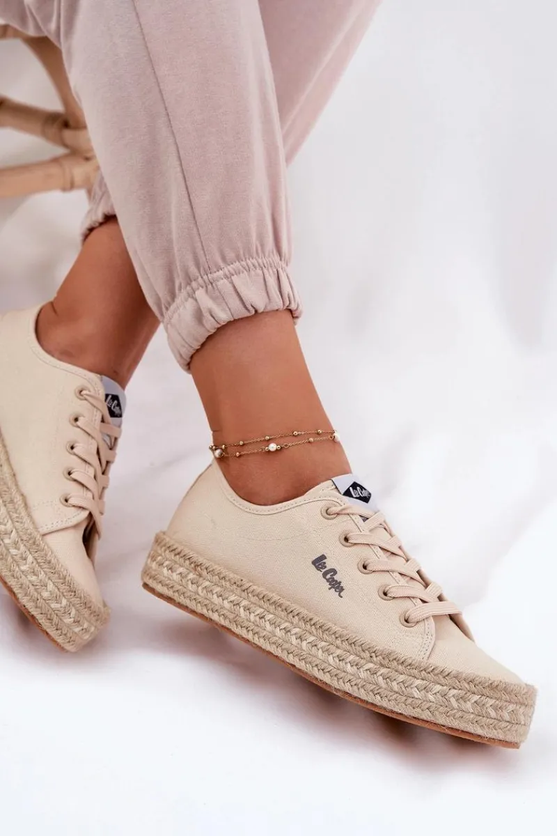 Hot Trampki Damskie Z Plecionką LCW-25-44-3215 Beżowe Damskie Trampki Damskie Niskie