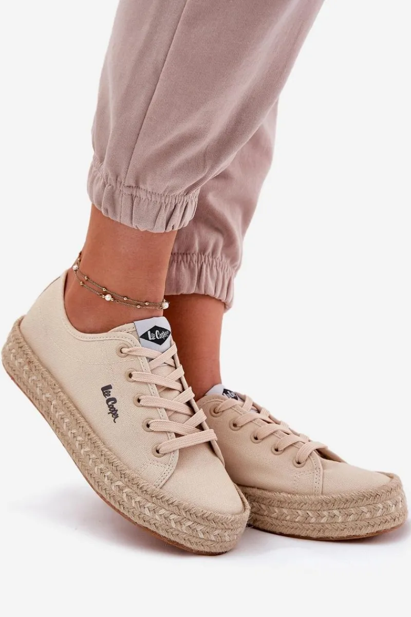 Hot Trampki Damskie Z Plecionką LCW-25-44-3215 Beżowe Damskie Trampki Damskie Niskie