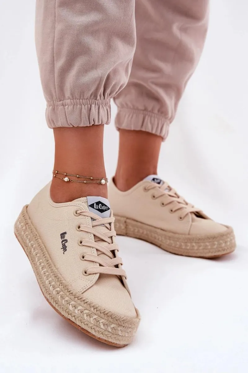 Hot Trampki Damskie Z Plecionką LCW-25-44-3215 Beżowe Damskie Trampki Damskie Niskie