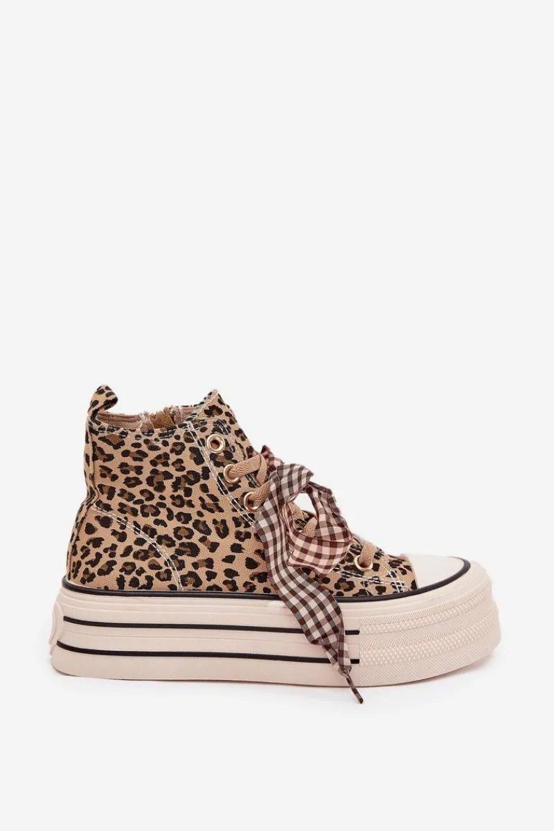 Trampki Damskie Wysokie>Evento Trampki Damskie Ze Wstążką I Zamkiem Na Platformie Panterka Mavara