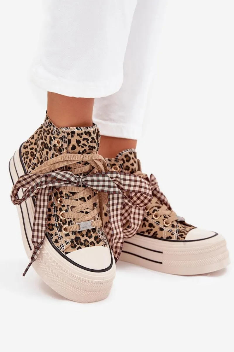 Trampki Damskie Wysokie>Evento Trampki Damskie Ze Wstążką I Zamkiem Na Platformie Panterka Mavara