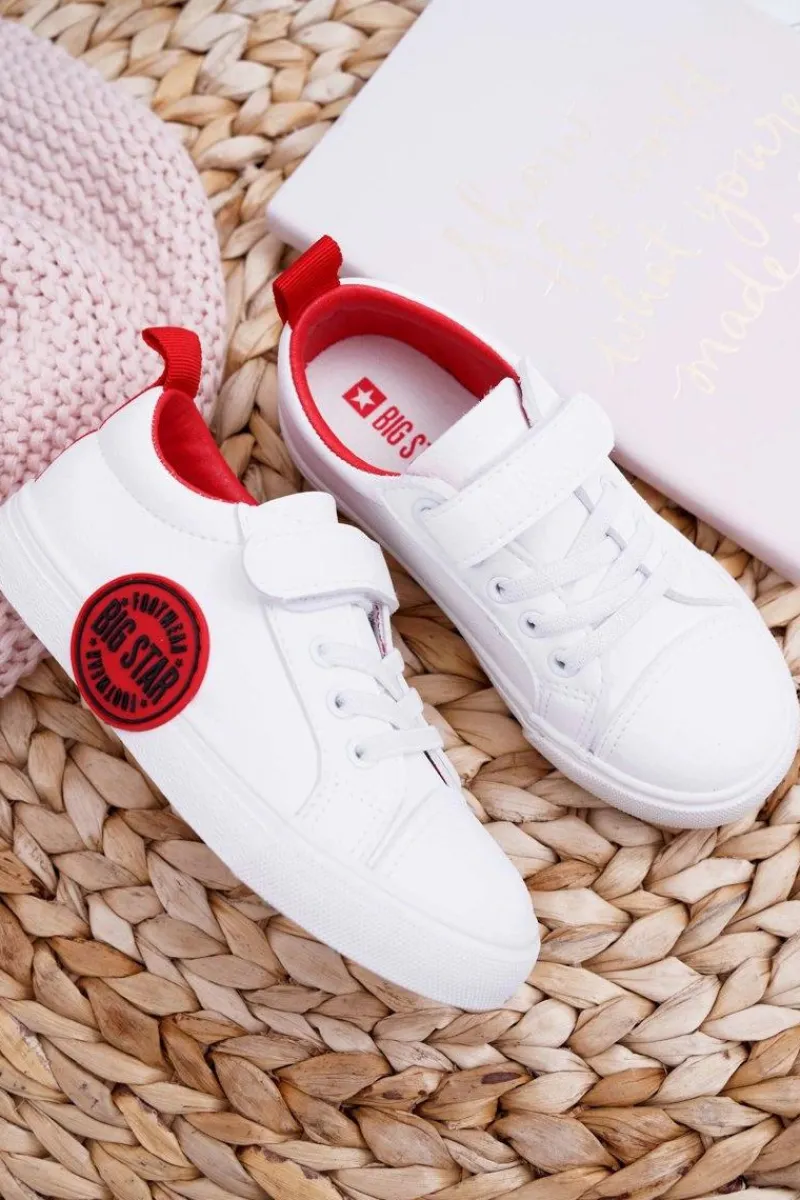 Best Trampki Dziecięce Na Rzep Big Star FF374088 Biało-Czerwone Dzieci Chłopięce|Dziewczęce