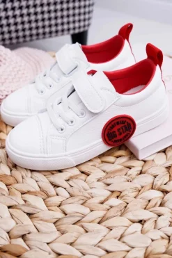 Best Trampki Dziecięce Na Rzep Big Star FF374088 Biało-Czerwone Dzieci Chłopięce|Dziewczęce