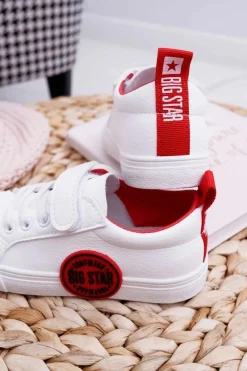 Best Trampki Dziecięce Na Rzep Big Star FF374088 Biało-Czerwone Dzieci Chłopięce|Dziewczęce