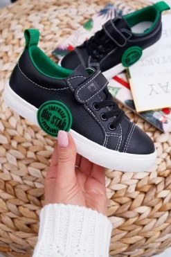 Chłopięce|Dziewczęce>Big Star Shoes Trampki Dziecięce Na Rzep Big Star FF374087 Czarno-Zielone