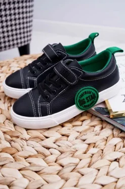 Chłopięce|Dziewczęce>Big Star Shoes Trampki Dziecięce Na Rzep Big Star FF374087 Czarno-Zielone