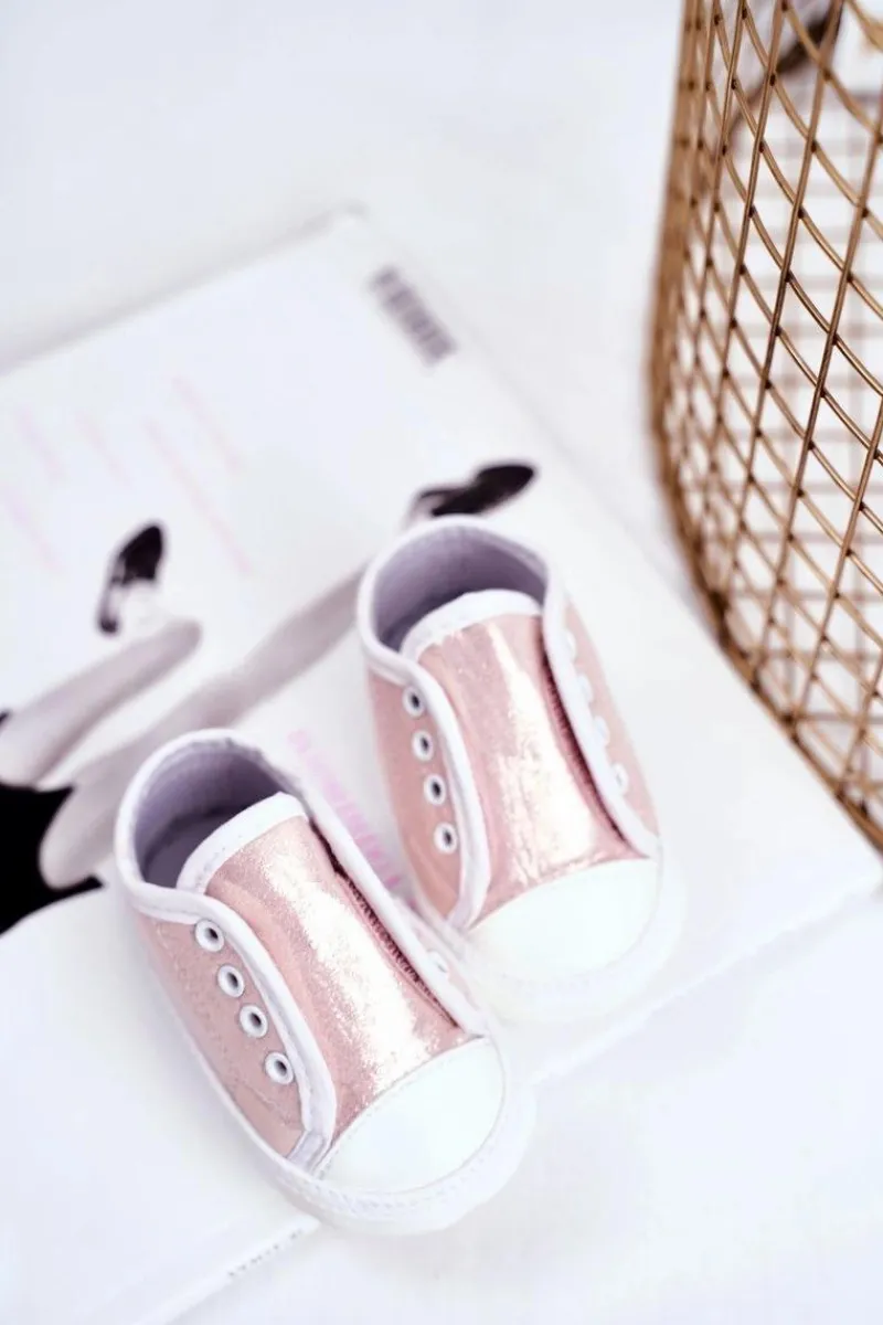 Balerinki Dziecięce>Boto Trampki Dziecięce na Rzepy Z Brokatem Chrzest Różowe Milley