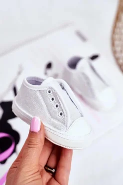 Discount Boto Trampki Dziecięce na Rzepy Z Brokatem Chrzest Srebrne Milley