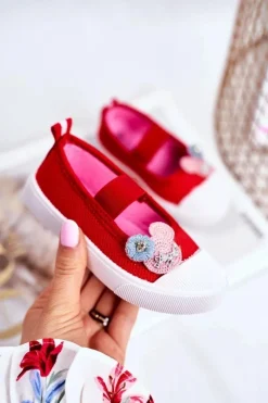 Clearance Boto Trampki Dziecięce na Rzepy Czerwone Estienne