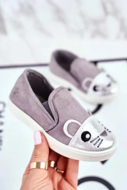 Discount Boto Trampki Dziecięce Wsuwane Z Myszką Szare Candys