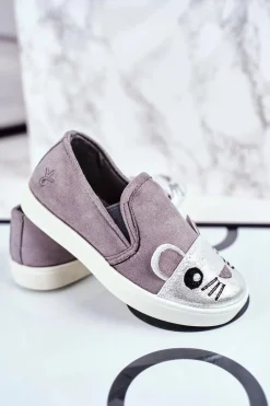 Discount Boto Trampki Dziecięce Wsuwane Z Myszką Szare Candys