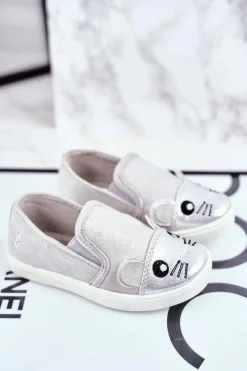 Dziewczęce>Boto Trampki Dziecięce Wsuwane Z Myszką Jasno Szare Candys