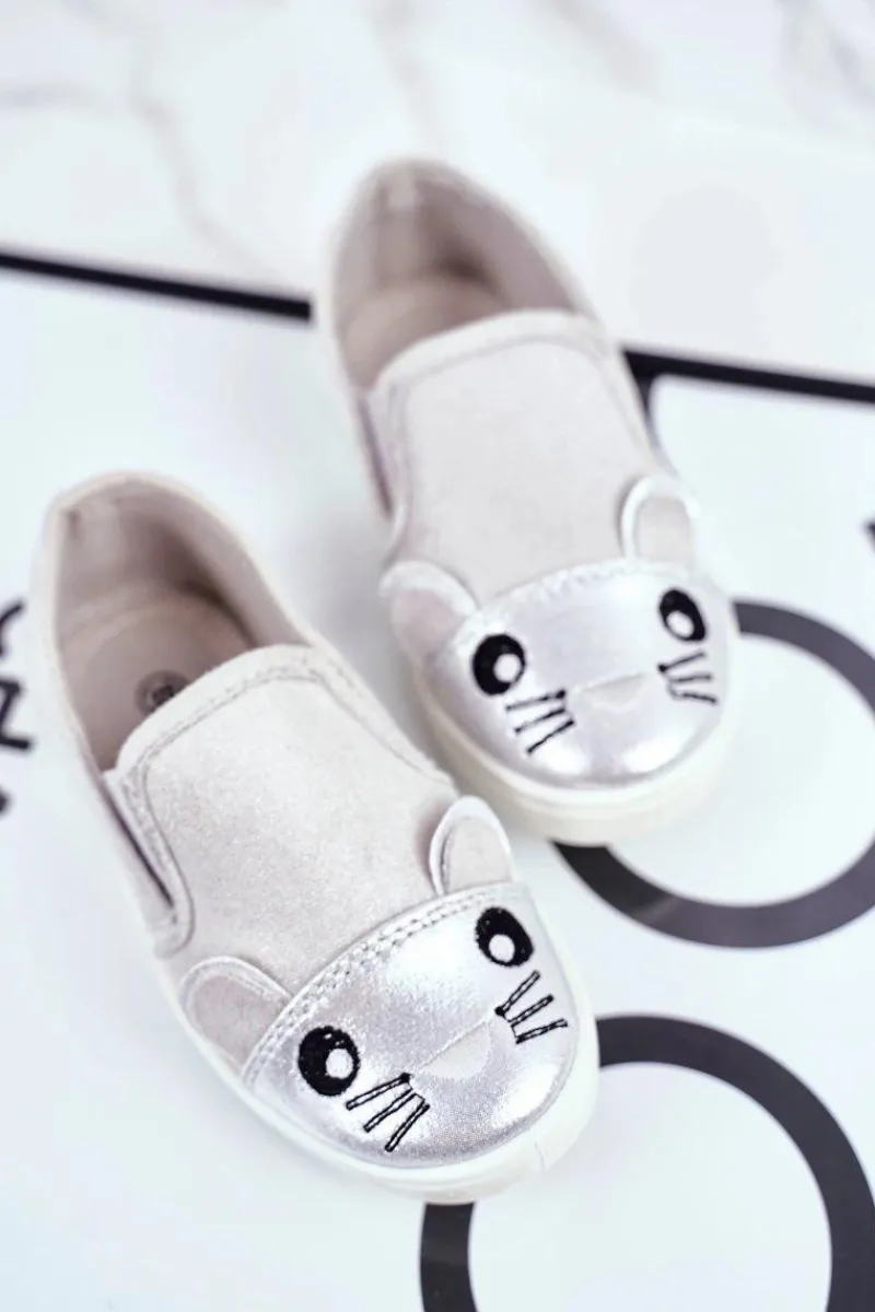 Dziewczęce>Boto Trampki Dziecięce Wsuwane Z Myszką Jasno Szare Candys