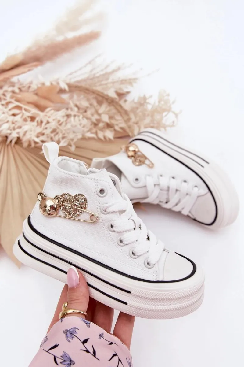 Discount Boto Trampki Dziecięce Wysokie Ze Złotą Ozdobą Białe Elvena