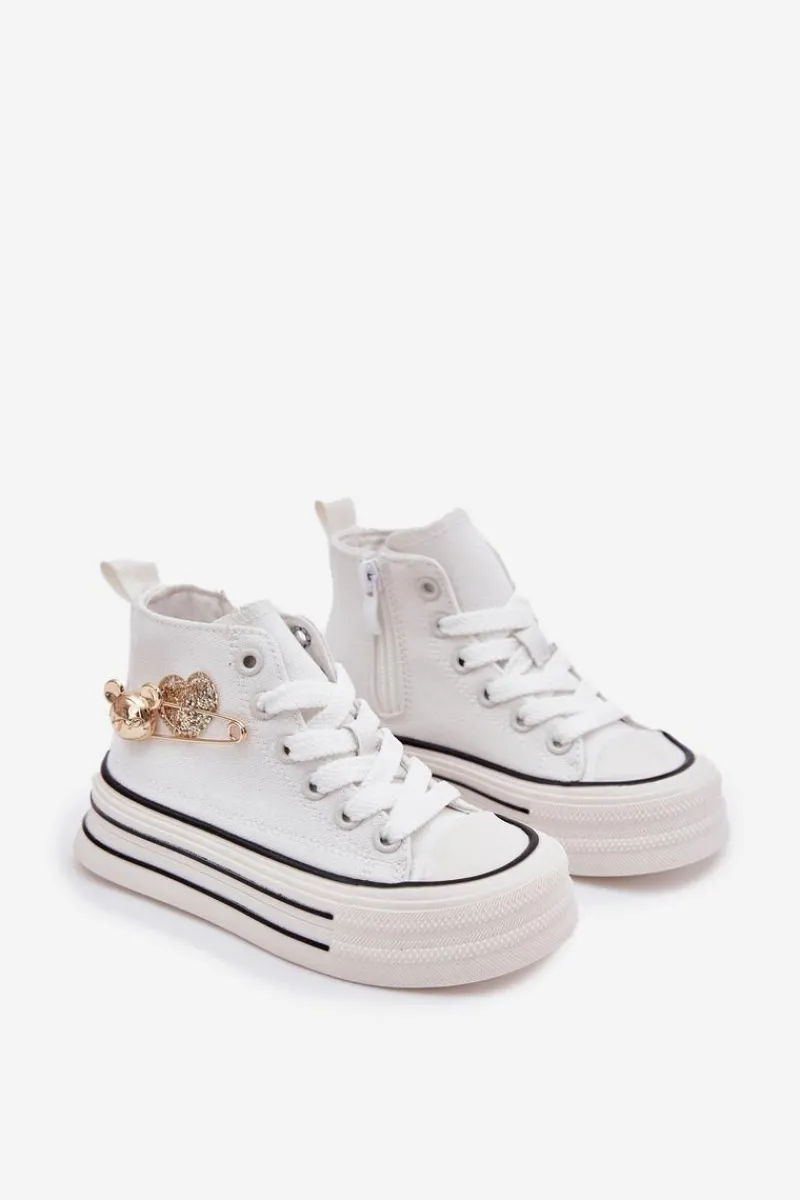 Discount Boto Trampki Dziecięce Wysokie Ze Złotą Ozdobą Białe Elvena