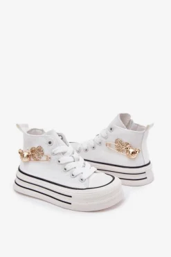 Discount Boto Trampki Dziecięce Wysokie Ze Złotą Ozdobą Białe Elvena