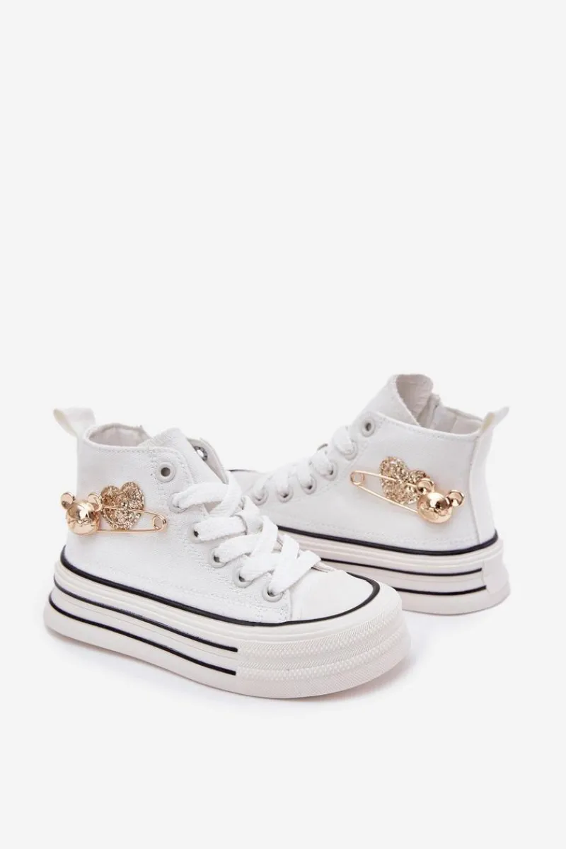 Discount Boto Trampki Dziecięce Wysokie Ze Złotą Ozdobą Białe Elvena