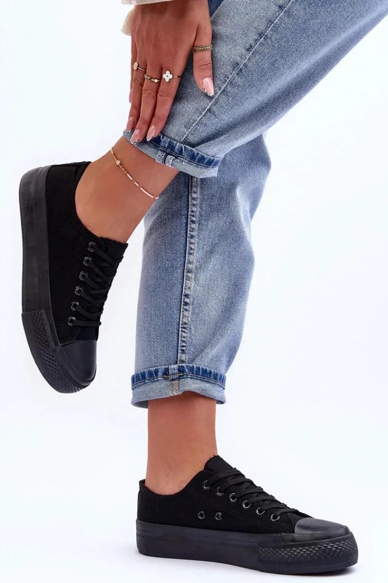 Sale Trampki Klasyczne Niskie Na Platformie Czarne Jazlyn - Czarna podeszwa Damskie Trampki Damskie Niskie