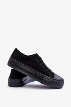 Sale Trampki Klasyczne Niskie Na Platformie Czarne Jazlyn - Czarna podeszwa Damskie Trampki Damskie Niskie