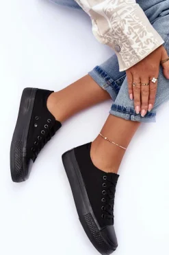 Sale Trampki Klasyczne Niskie Na Platformie Czarne Jazlyn - Czarna podeszwa Damskie Trampki Damskie Niskie