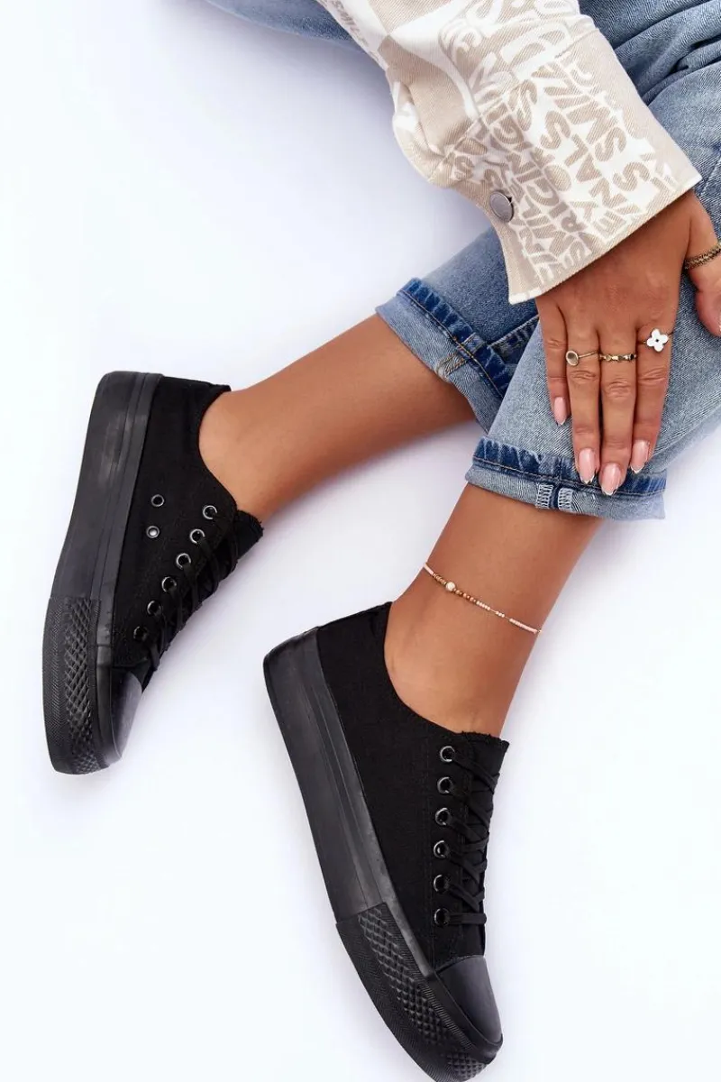 Sale Trampki Klasyczne Niskie Na Platformie Czarne Jazlyn - Czarna podeszwa Damskie Trampki Damskie Niskie