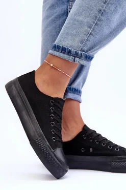 Sale Trampki Klasyczne Niskie Na Platformie Czarne Jazlyn - Czarna podeszwa Damskie Trampki Damskie Niskie