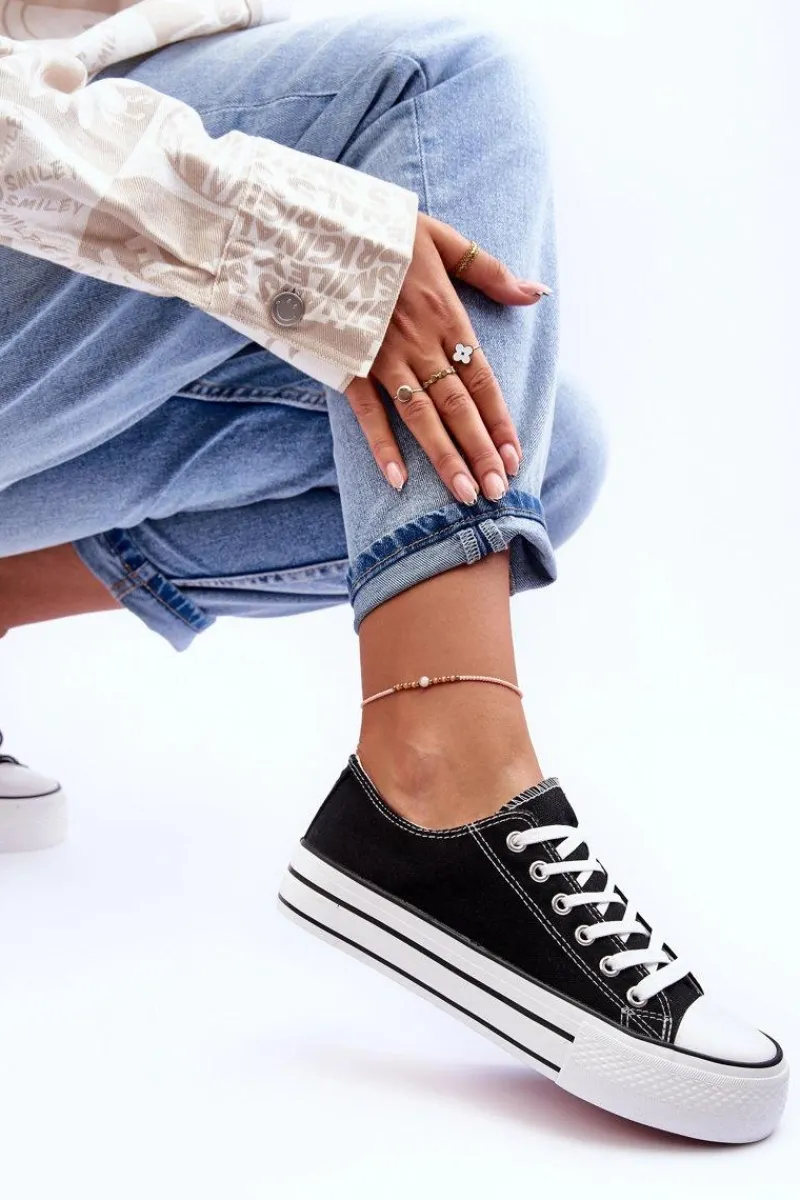 Trampki Damskie Niskie>Boto Trampki Klasyczne Niskie Na Platformie Czarne Jazlyn