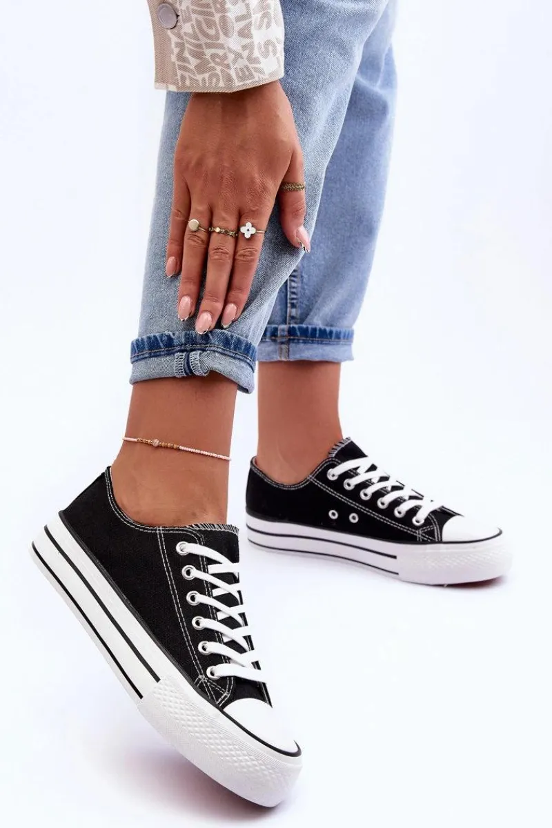 Trampki Damskie Niskie>Boto Trampki Klasyczne Niskie Na Platformie Czarne Jazlyn