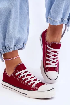 Trampki Damskie Niskie></noscript>Boto Trampki Klasyczne Niskie Damskie Bordowe Vegas Czerwony
