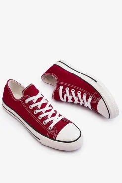 Trampki Damskie Niskie></noscript>Boto Trampki Klasyczne Niskie Damskie Bordowe Vegas Czerwony