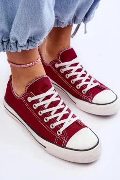Trampki Damskie Niskie></noscript>Boto Trampki Klasyczne Niskie Damskie Bordowe Vegas Czerwony