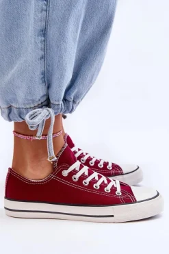 Trampki Damskie Niskie></noscript>Boto Trampki Klasyczne Niskie Damskie Bordowe Vegas Czerwony