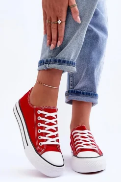 Outlet Boto Trampki Klasyczne Niskie Na Platformie Czerwone Jazlyn