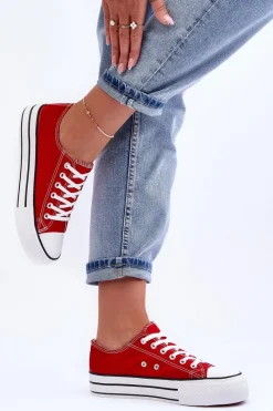 Outlet Boto Trampki Klasyczne Niskie Na Platformie Czerwone Jazlyn