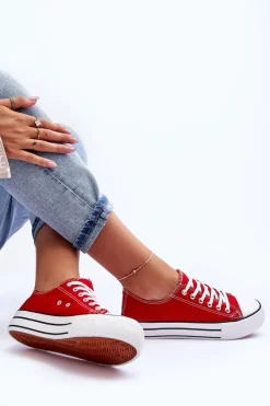 Outlet Boto Trampki Klasyczne Niskie Na Platformie Czerwone Jazlyn