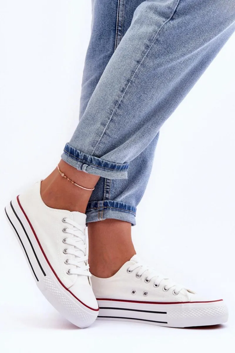 Sale Boto Trampki Klasyczne Niskie Na Platformie Białe Jazlyn Biały