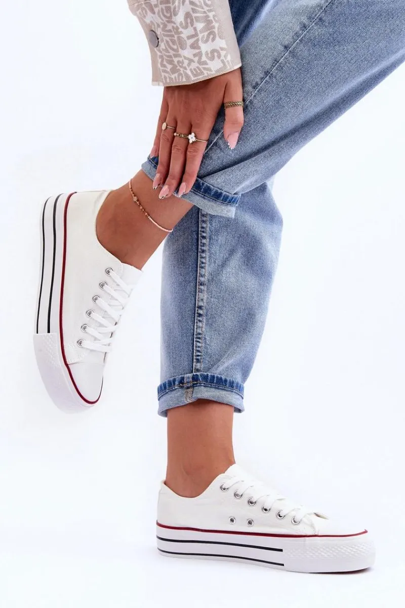 Sale Boto Trampki Klasyczne Niskie Na Platformie Białe Jazlyn Biały