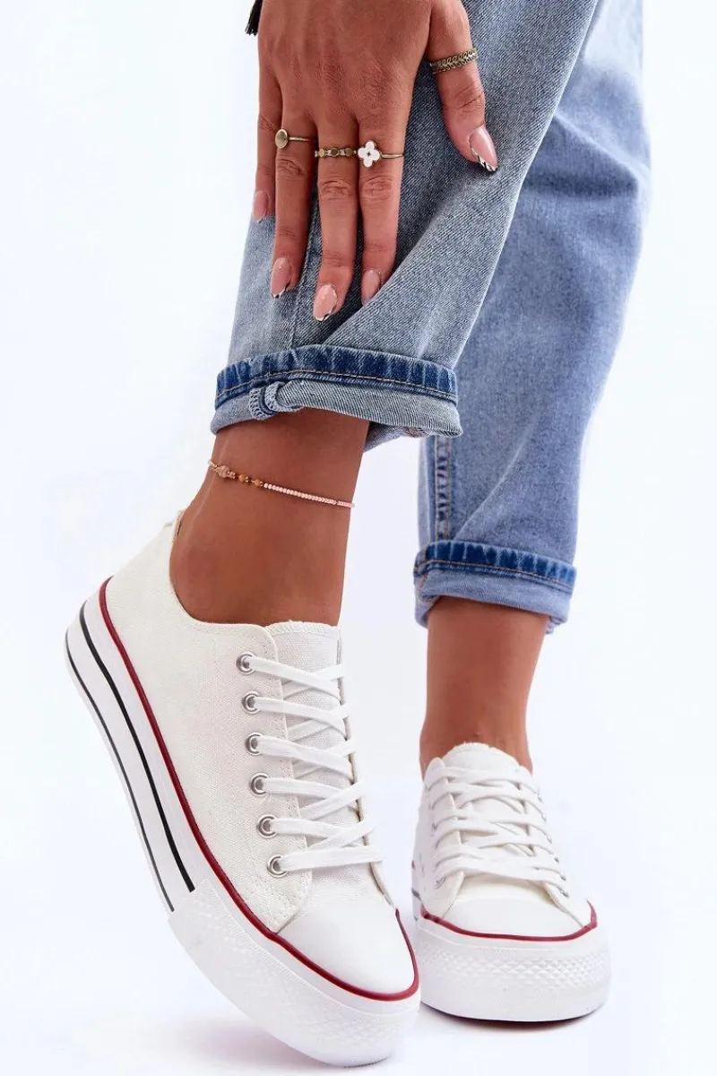 Sale Boto Trampki Klasyczne Niskie Na Platformie Białe Jazlyn Biały