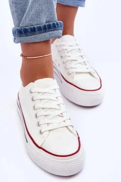 Sale Boto Trampki Klasyczne Niskie Na Platformie Białe Jazlyn Biały