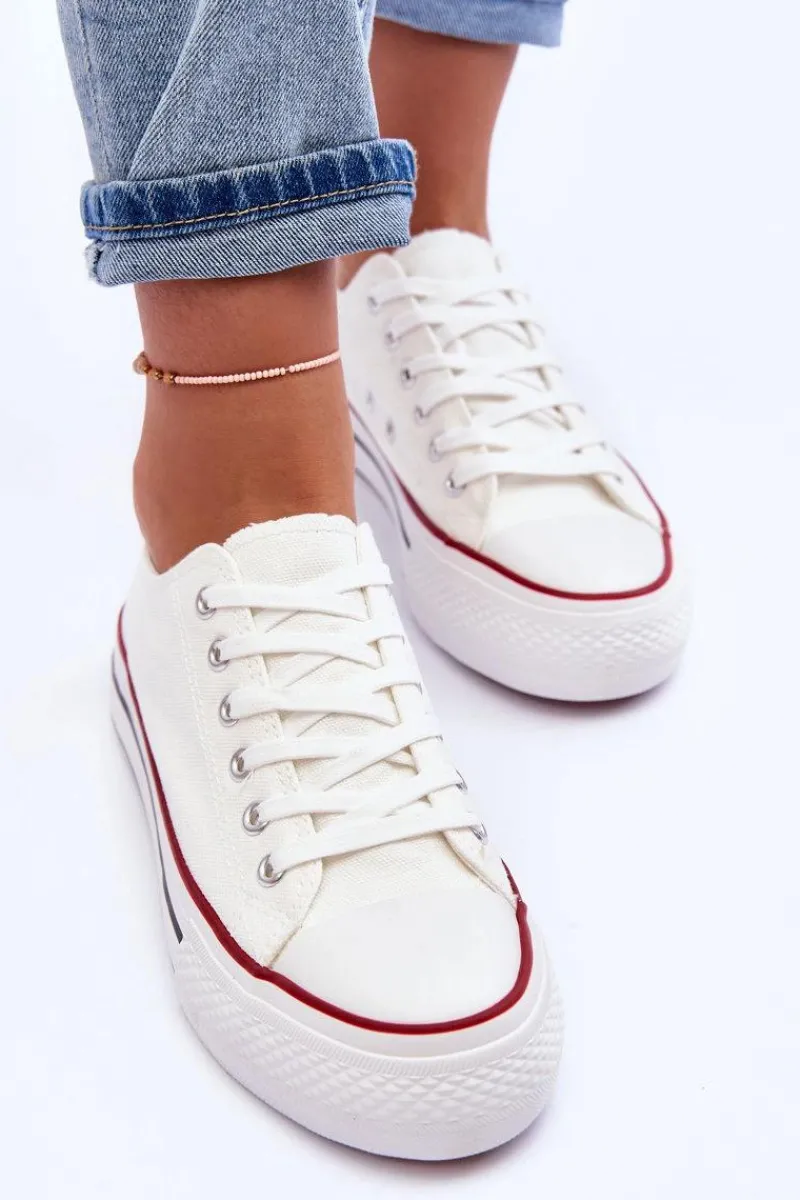 Sale Boto Trampki Klasyczne Niskie Na Platformie Białe Jazlyn Biały